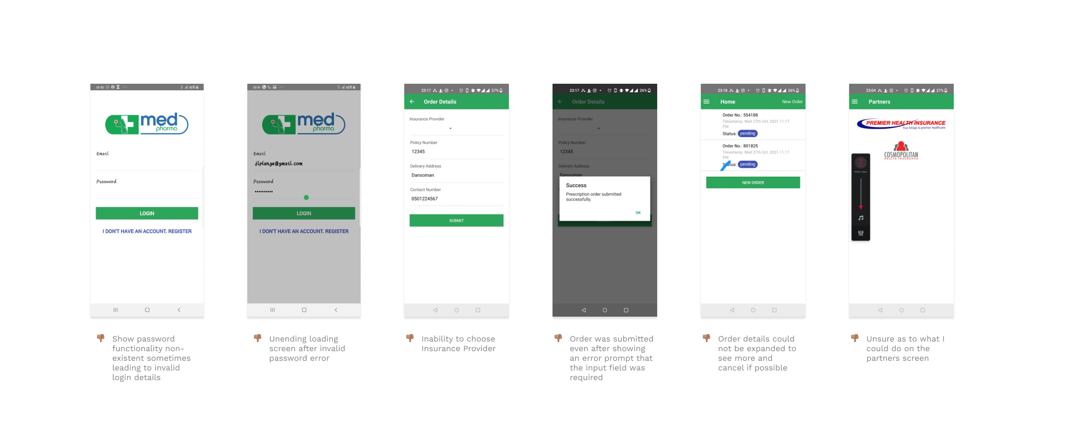 Review of existing app screens